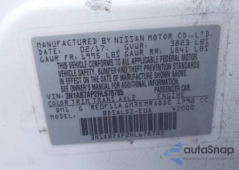 2017 Nissan Sentra Sv z USA, uszkodzony, nr VIN 3N1AB7AP2HL678785